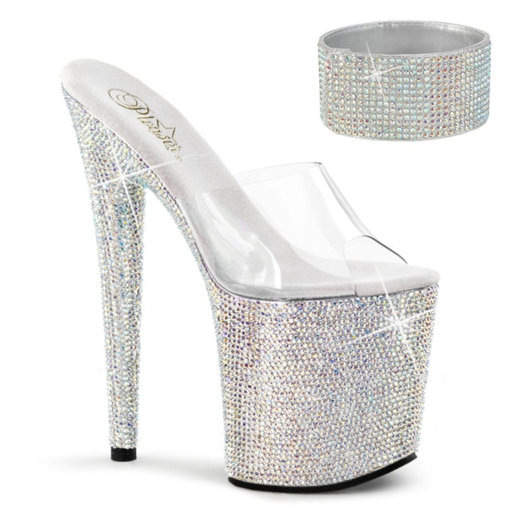 NEW PLEASER Bejeweled-812RS Silver/Clear Rhinestone Platform Heels
